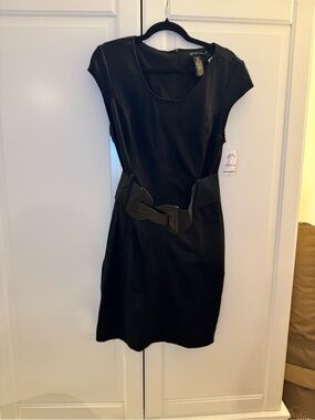 grass collection Y2K Black Cap-Sleeve Belted Mini Dress